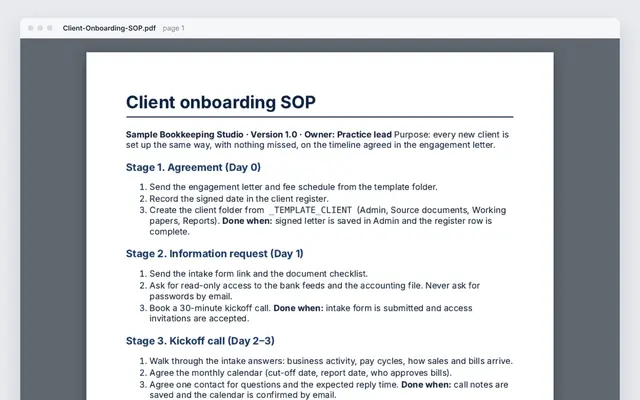 Client onboarding SOP: crop of the real file