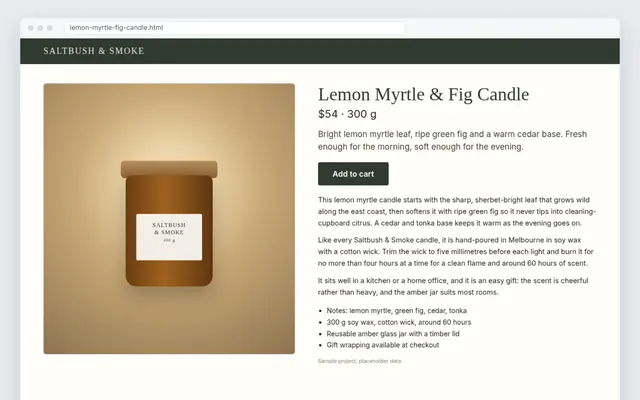 Product page copy and 3-email welcome sequence: crop of the real file