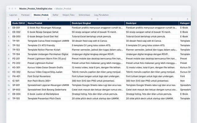 Product master and store upload (Indonesian): crop of the real file